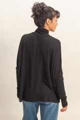 Black Draped Oversized Turtleneck Dolman Sleeve Top