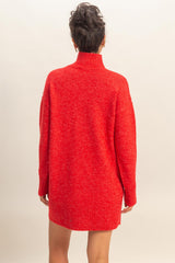 Red High Neck Sweater Mini Dress