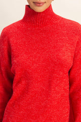 Red High Neck Sweater Mini Dress