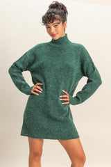 Green High Neck Sweater Mini Dress