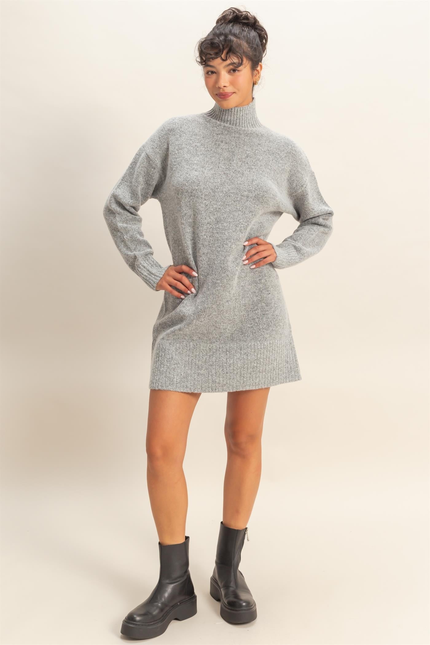 Heather Grey High Neck Sweater Mini Dress