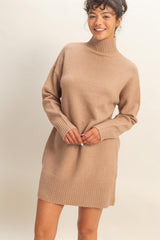 Taupe High Neck Sweater Maternity Mini Dress