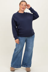 Navy Pullover Terry Maternity Plus Crewneck