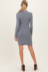 Heather Grey Cable Knit Mock Neck Maternity Mini Dress