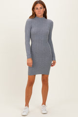 Heather Grey Cable Knit Mock Neck Maternity Mini Dress