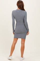 Heather Grey Cable Knit Mock Neck Mini Dress