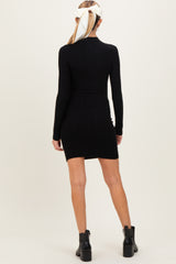 Black Cable Knit Mock Neck Maternity Mini Dress