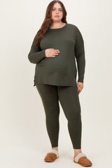 Olive Brushed Knit Oversized Top and Legging Maternity Plus Set