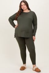 Olive Brushed Knit Oversized Top and Legging Maternity Plus Set