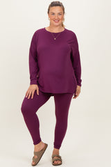 Plum Brushed Knit Oversized Top and Legging Maternity Plus Set