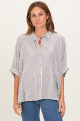 Brown Striped Button Up Dolman Top