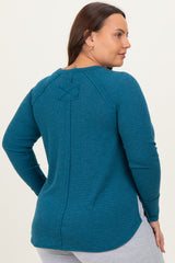 Teal Baby Waffle Knit Long Sleeve Plus Top
