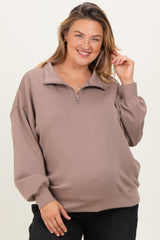 Light Mocha Half Zip Maternity Plus Pullover