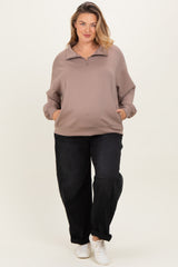 Light Mocha Half Zip Maternity Plus Pullover