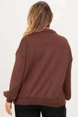 Brown Half Zip Maternity Plus Pullover