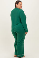 Forest Green Button Down Top Wide Leg Pant Plus Pajama Set