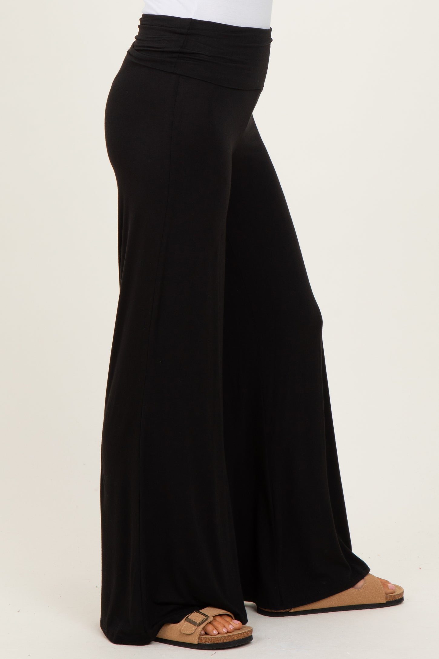 Black Fold Over Waist Wide Leg Lounge Pants