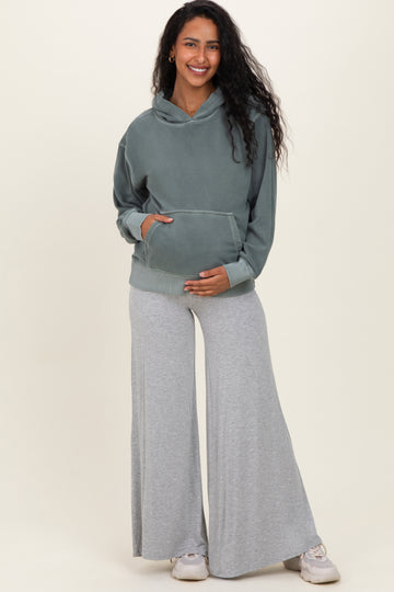 Heather Grey Fold Over Waist Maternity Wide Leg Lounge Pants
