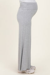 Heather Grey Fold Over Waist Maternity Wide Leg Lounge Pants