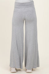 Heather Grey Fold Over Waist Maternity Wide Leg Lounge Pants