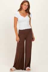 Brown Fold Over Waist Maternity Wide Leg Lounge Pants
