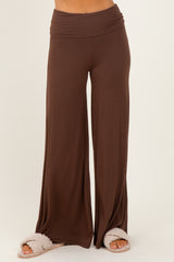 Brown Fold Over Waist Wide Leg Lounge Pants