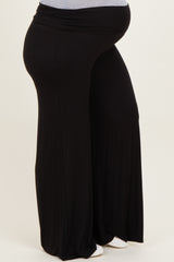Black Fold Over Waist Wide Leg Maternity Plus Lounge Pants
