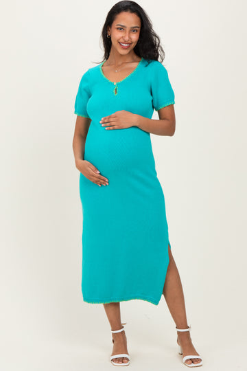 Aqua Knit Contrast Stitch Detail Maternity Midi Dress