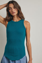 Teal Ribbed Basic Crew Neck Tank