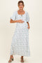 Ivory Floral Puff Sleeve Tie Front Maternity Midi Dress