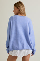 Light Blue Classic Crew Neck Button Cardigan