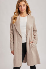 Oatmeal Knit Open Front Long Cardigan