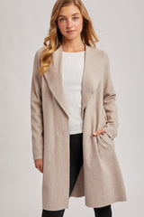 Oatmeal Knit Open Front Long Cardigan