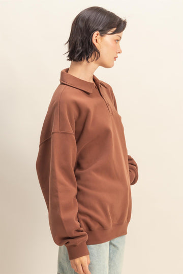 Brown Oversized Polo Pullover