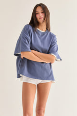 Dusty Navy Crew Neck Short Sleeve Oversized T-Shirt