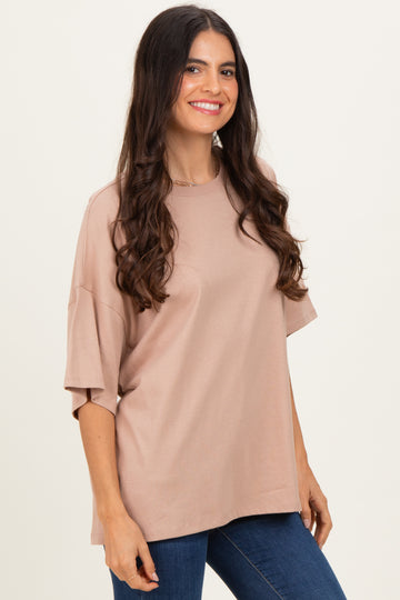 Camel Crew Neck Short Sleeve Oversized T-Shirt