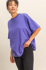 Purple Crew Neck Short Sleeve Oversized T-Shirt