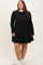Black Textured Rib Tiered Long Sleeve Plus Dress