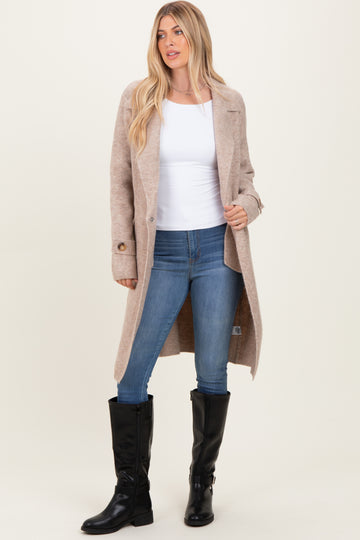 Beige Knit Long Sweater Coat