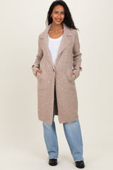 Beige Knit Long Maternity Sweater Coat