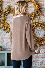 Mocha Textured Rib Bubble Sleeve Henley