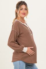 Mocha Textured Rib Bubble Sleeve Maternity Henley