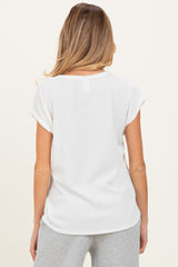 Ivory Textured Rib Maternity Short Sleeve Top