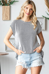 Black Textured Rib Short Sleeve Top