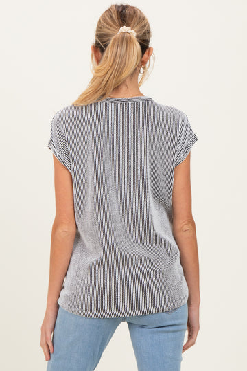 Black Textured Rib Maternity Short Sleeve Top