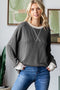 Charcoal Textured Rib Relaxed Fit Pullover Top
