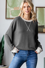 Charcoal Textured Rib Relaxed Fit Maternity Pullover Top
