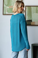 Teal Textured Rib Thumb Hole Long Sleeve Top