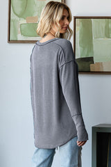 Charcoal Textured Rib Thumb Hole Long Sleeve Top