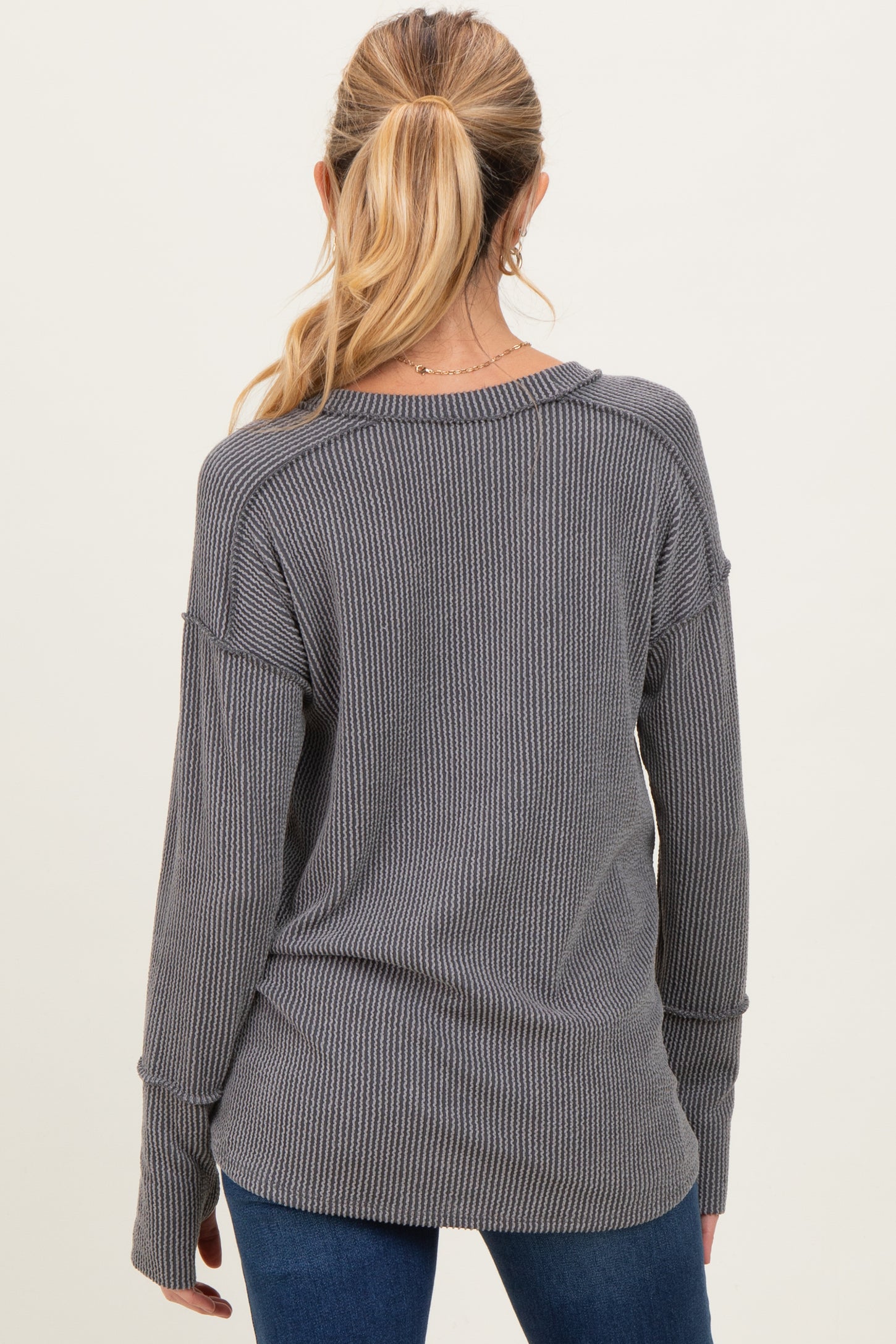 Charcoal Textured Rib Thumb Hole Maternity Long Sleeve Top